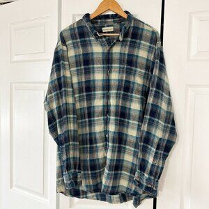 Hobbs Creek Blue Gray Plaid Flannel Shirt 2XL 100% Cotton Long Sleeve EUC